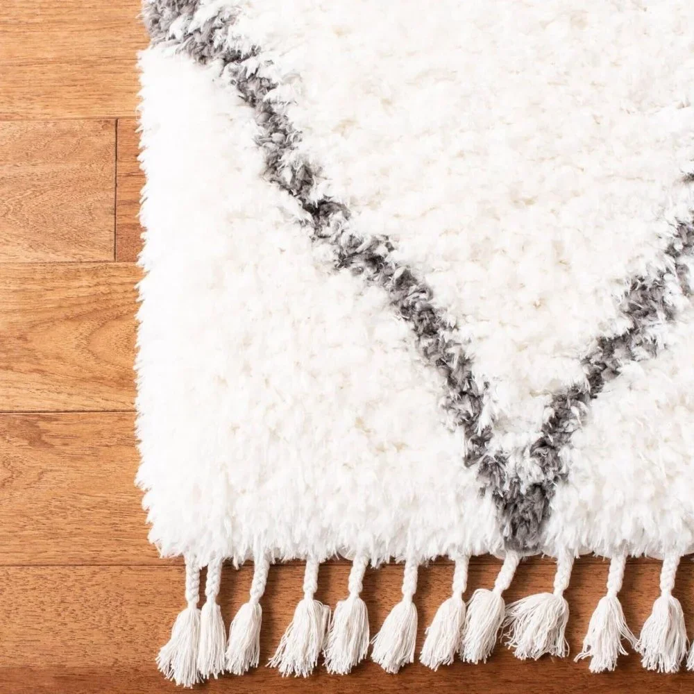 new Wild Sage Abigail Diamond 3ft x 5ft Shag Rug with Dark Gray lines on Ivory